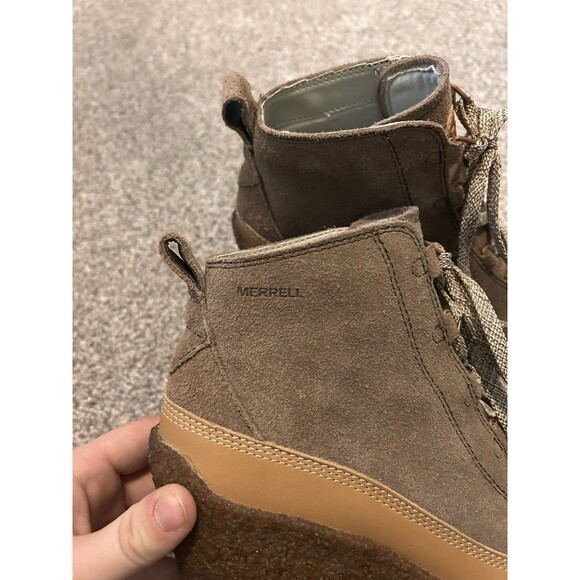 Merrell Tremblant Womens 7.5 Brown Leather Lace Up Wedge minimalist Ankle Boots - Picture 2 of 9